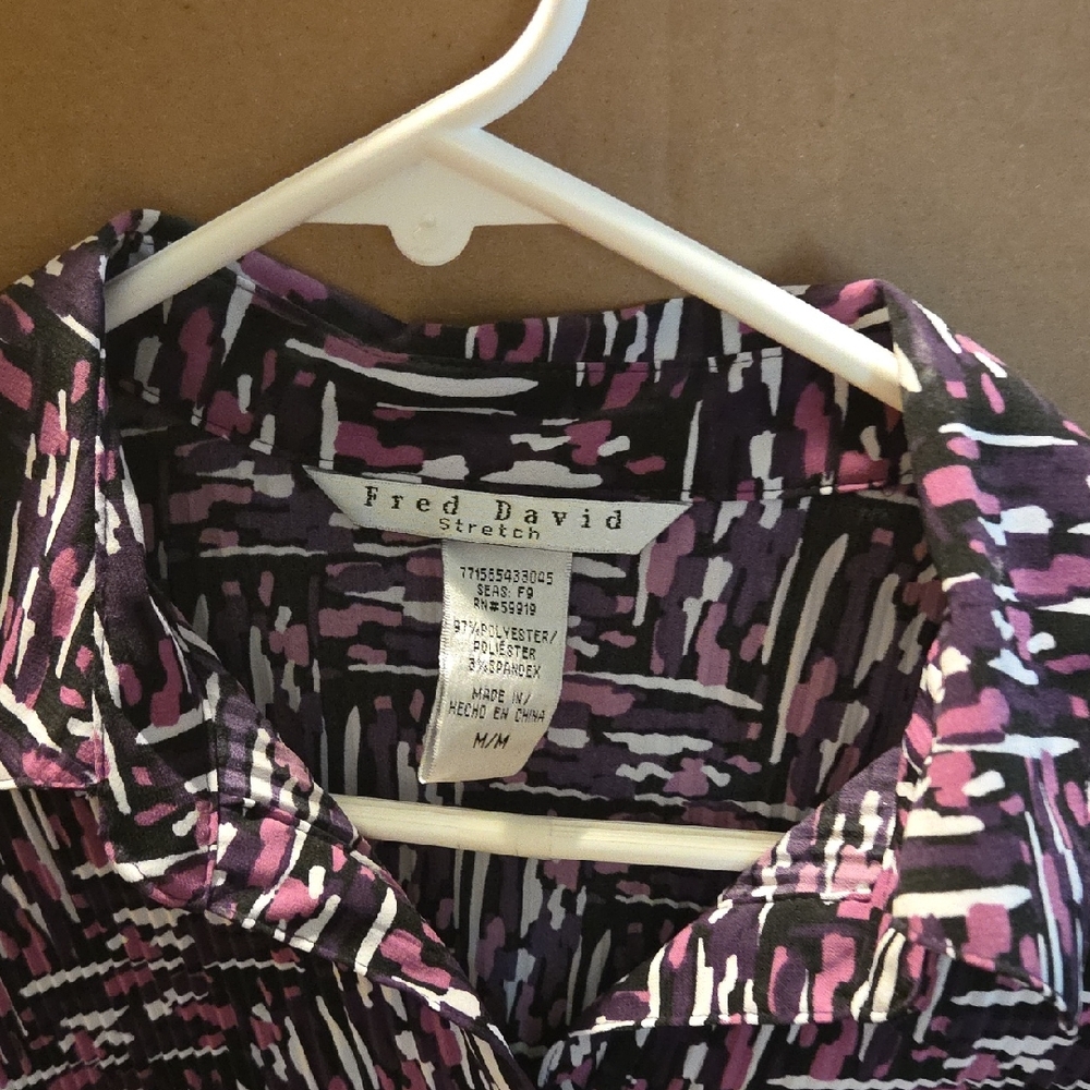 Fred David Abstract Print Button-Up Shirt in Purple, Black and White